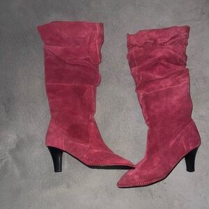 Women's Red Suede Slouch Knee Boots